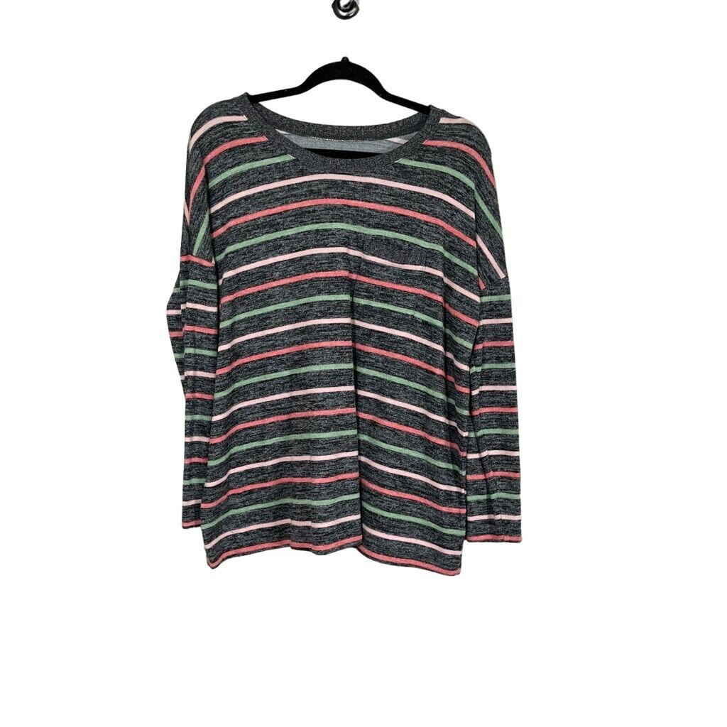 Torrid Womens Gray Striped Relaxed Boho Western Retro 80s Top