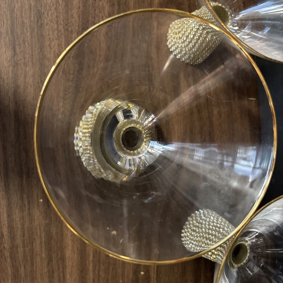 CONJUNTO DE 4 BLING, CRISTAIS DE OURO FEITOS À MÃO NA BASE MARTINI, COPOS DE COQUETEL - Imagem 2 de 4