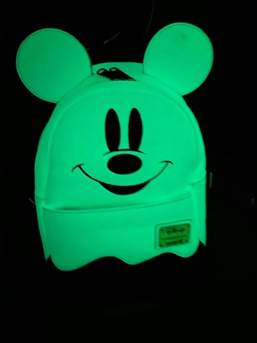 Loungefly Disney Ghost Mickey Mini Backpack Glows In Dark + Pumpkin Wallet NEW - Picture 4 of 12
