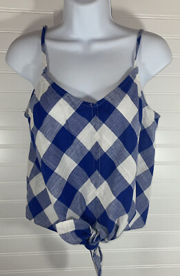 Eyelash Couture Women's Blue Buffalo Check Tie Front Tank Top Size Small Pre Own