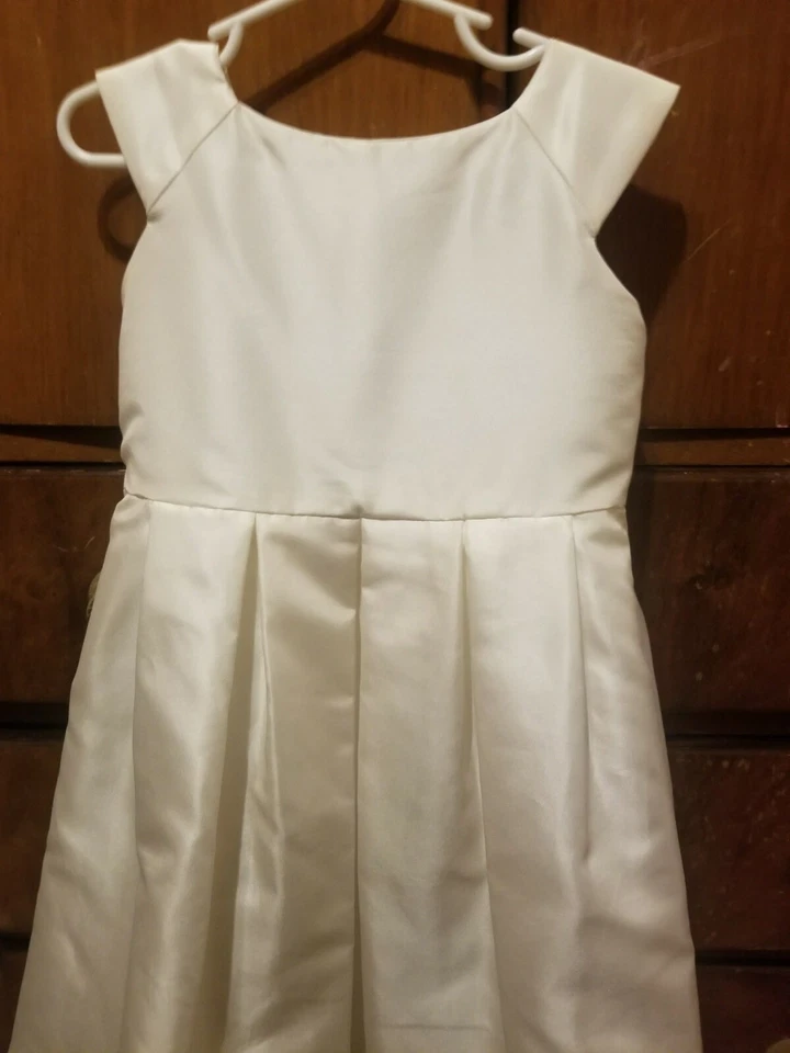  Vestido de fiesta/niña flor satinado sin mangas marfil de diseñador/costura, talla 5 Foto 4 de 4