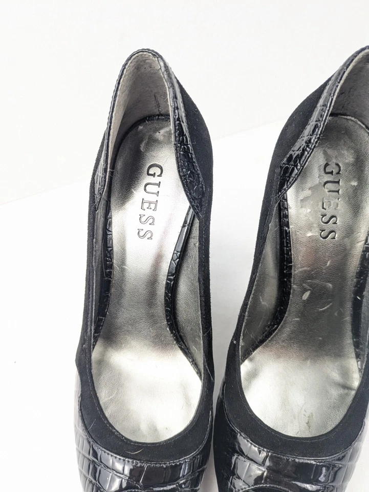 GUESS заостренный носок блок каблуках насосы туфли на высоком каблуке патент женский размер 6 М черный - Изображение 4 из 4