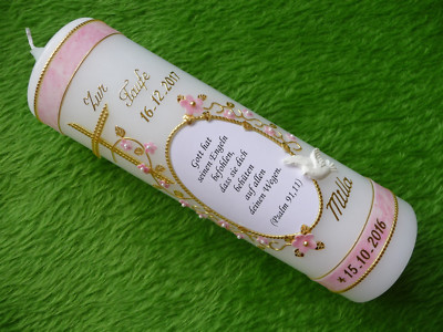 Personalisierte Taufkerze Für Mädchen Mit Blumenranke