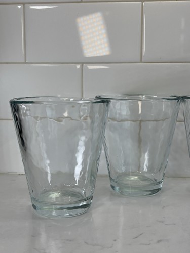 4 Bormioli Rocco Murano Glass Tumblers 4 1/2” Clear Hammered Heavy Italy 14oz - Picture 3 of 12