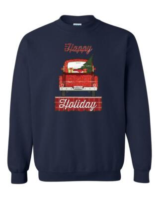 Happy Holiday Christmas Tree Truck Unisex Snowman Christmas Sweatshirt  Sweater