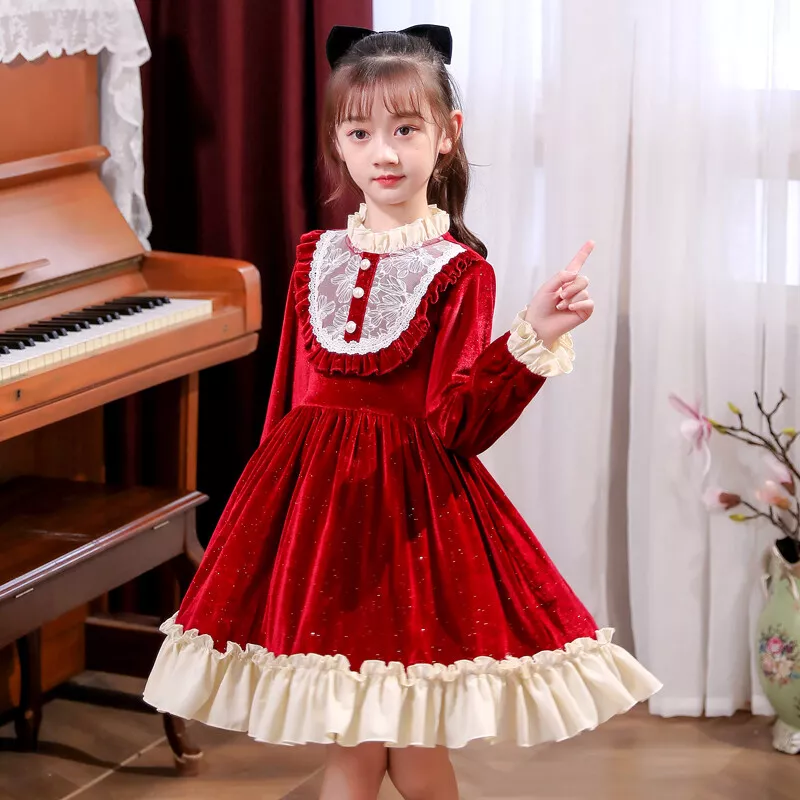 Child Kid Girls Princess Glitter Velvet Dress Wedding Prom Party Banquet  Gown