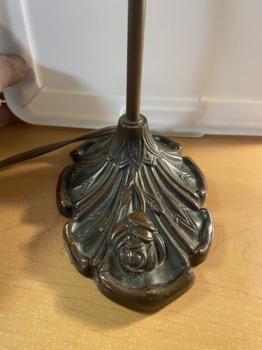 Vintage Table Lamp Brass Liberty Abat-Jour W/ Green & Amber Glass Works! - Picture 2 of 9