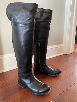 Frye Molly Tassel Tall Leather Over The Knee OTK Riding Boots Black  PREOWNED