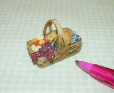 Miniature Filled Brown Resin Breadbasket w/Grapes #6: DOLLHOUSE Miniatures 1:12 - Image 1 of 3