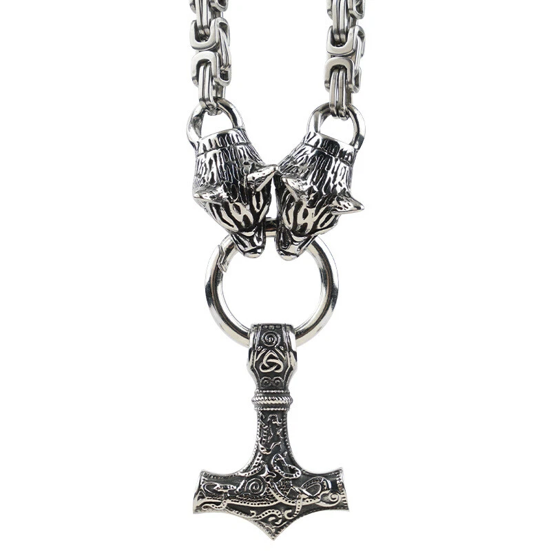 Collar Thor Hammer Wolves acero titanio extra pesado vikingo nórdico gótico 171 g Foto 4 de 4