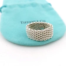 Tiffany & Co. Sterling Silver 10mm Mesh Somerset Band Ring Size 8.5