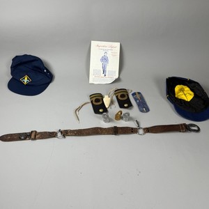 Vintage Cub Scouts Uniform Accessories Lot Belt Hats Tie Clips BSA