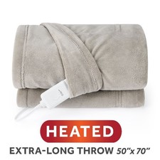Sunbeam Heated Electric Microplush Throw Blanket Light Gray 4 Heat Settings