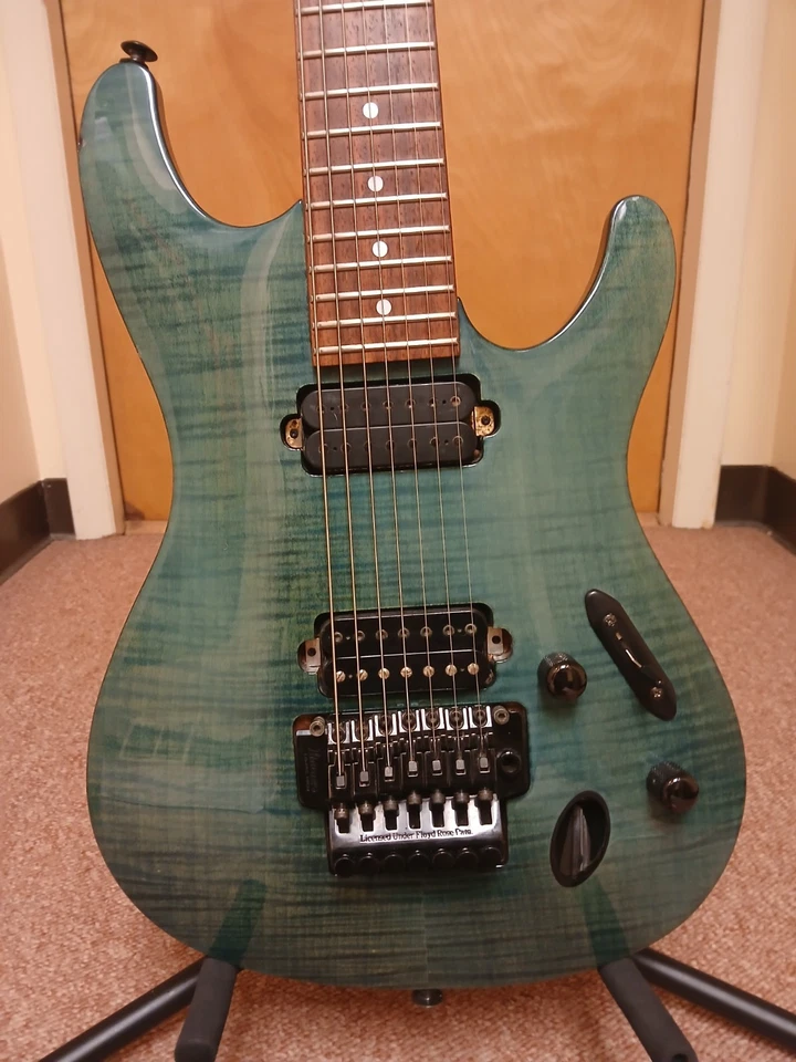 Ibanez S-7420FM MIJ Twilight Blue Teal 7 string  - With Original Molded Case - Image 4 of 4