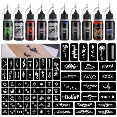 Family-Friendly Temporary Tattoo Kit: 10 Colors & 84 Patterns for Every Occasion