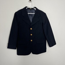 Claiborne Blazer Boys 8 Navy Wool Blend Gold Button Lined Formal Suit Jacket