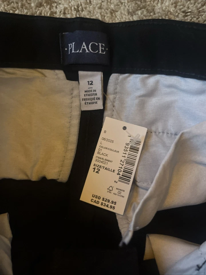 Nuevo THE CHILDREN'S PLACE Niños Vestido Pantalones Uniforme Pantalones Negro Talla 12 Slim Foto 4 de 4