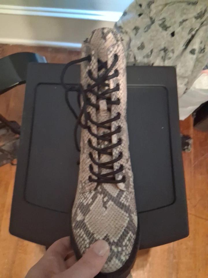 Botas altas al tobillo piel de serpiente 4 tacón cuadrado con cordones hechas a mano para mujer talla 10 Foto 3 de 4