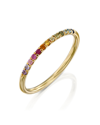 925 Sterling Silver Rainbow Gemstone Ring Multicolor Band Stackable
