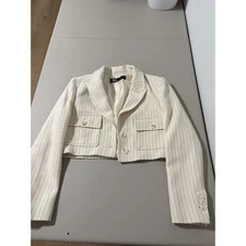 Zara Cream Pinstripe Cropped Blazer Jacket Size S Classic Chic Office