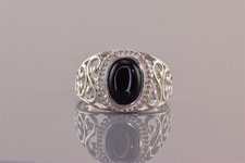 Sterling Silver Black Oval Onyx Scrolled Openwork Band Ring 925 Sz: 11