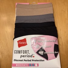 Hanes Women  s Period Bikinis 3-Pack Leak Protection Underwear Panties Size 6 M