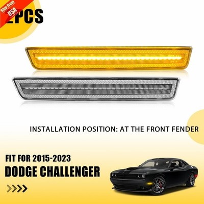 For Dodge Challenger 2015-2023 Clear Lens Amber Front LED Side Marker Light Lamp