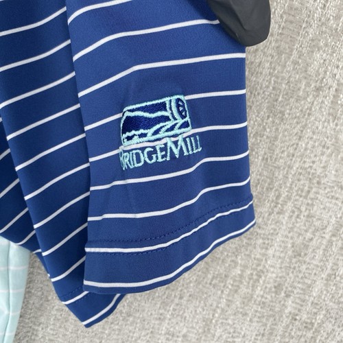 Footjoy Polo Shirt Men Medium Blue Performance Golf Striped Stretch Athletic Fit - Picture 8 of 14