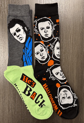 Brand New - One Size Fits Most - Halloween - Michael Myers - 2 Pair Crew Socks