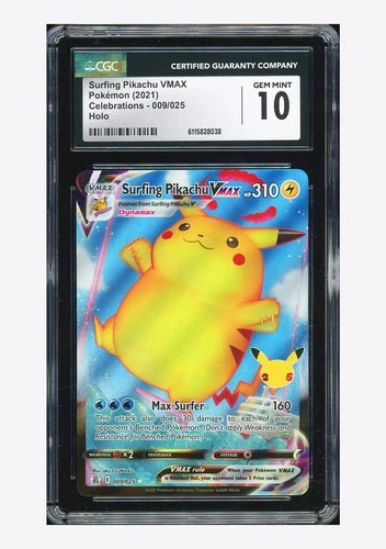 Pokemon CGC 10 GEM Surfing Pikachu VMAX Holo 2021 009/025 Celebrations English