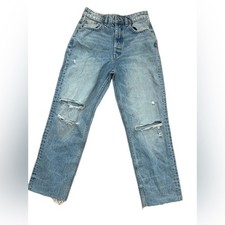 Zara Distressed Cotton Straight Leg Blue Jeans Size 4