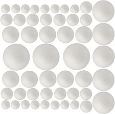 50 Pack Craft Foam Balls, 5 Sizes 1-2.4 Inches , White Polystyrene Smooth round