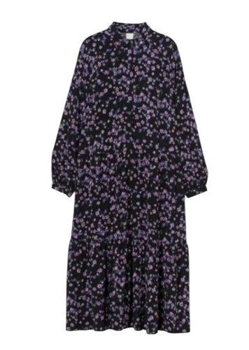 H&M Women’s Floral Dress Maxi Black Sheer Chiffon Long Sleeve Modest Size XXL