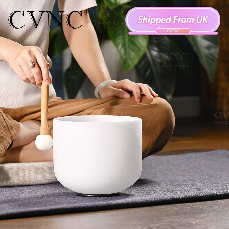 CVNC 432Hz 8" Quartz Crystal Singing Bowl Frosted Chakra for Sound Healing Bath