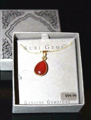 SURI Gems Sterling Silver 18K Yellow Gold Plate Red Onyx Teardrop Pear Pendant