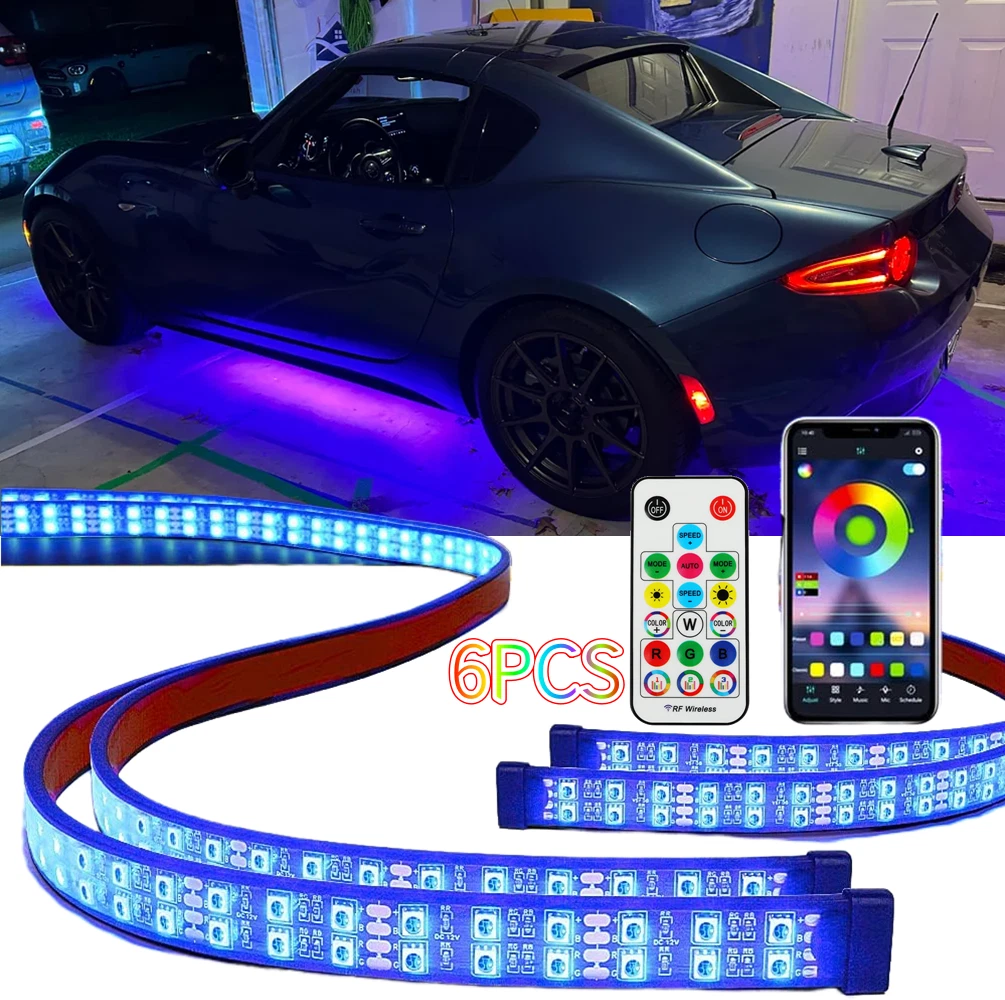 6PCS Underglow Kit Double Row RGB LED Strip Lights APP Remote For Mazda Miata