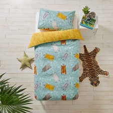 Set copripiumone bambini Wild Friends biancheria da letto trapunta animale 100% cotone blu