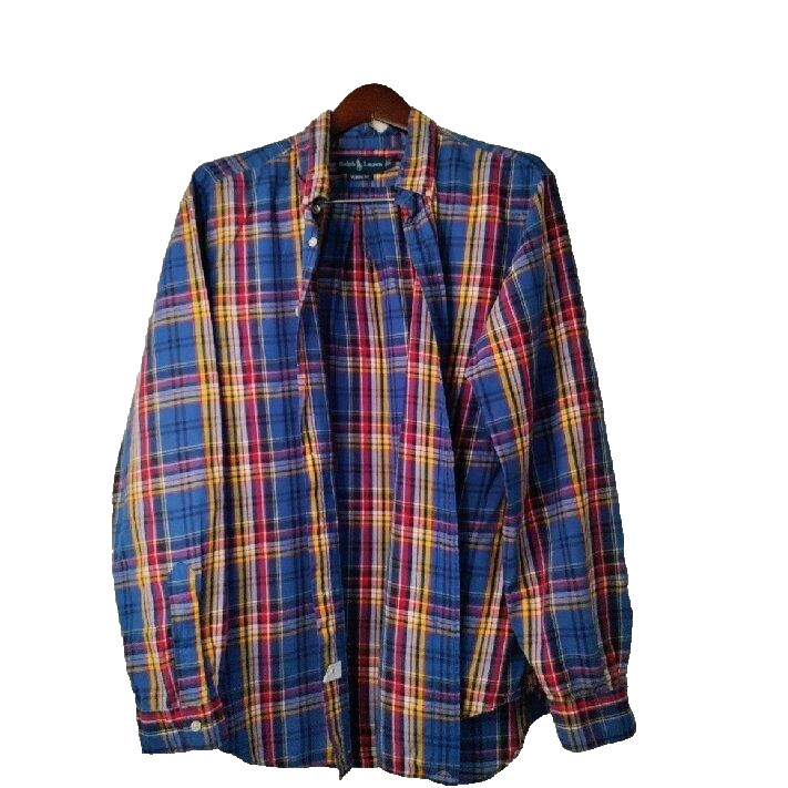Ralph Lauren Men XL Long Sleeve Blue Plaid Button-Down Preppy Golf Casual Shirt image 3