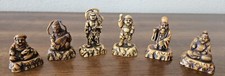 VTG Celluloid Lucky Gods Japanese Asian Figurines x6. Small 1.5"-2" Decorative