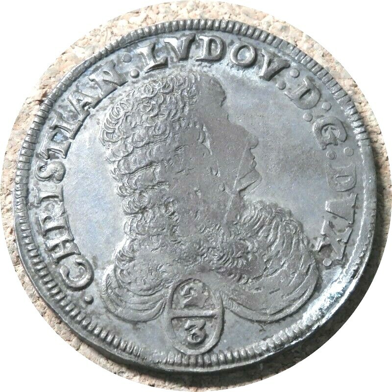 elf Germany Duchy of Mecklenburg-Schwerin 2/3 Thaler 1676 WE Silver