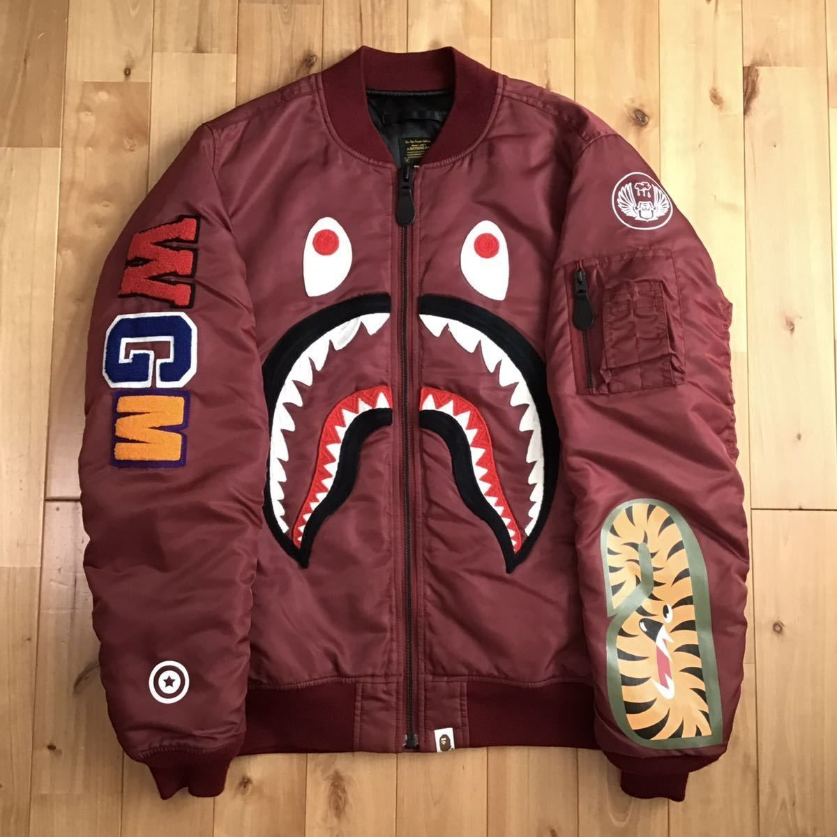 bomber jacket dark red BAPE SHARK MA-1  A Bathing Ape Size M From Japan-image