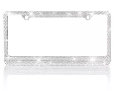 Heavy Duty Rust-Proof Silver Crystal Rhinestone Bling License Plate Frame