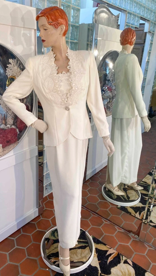 Maxi vestido de colección Nahdree marfil traje 2 piezas boda formal talla 6