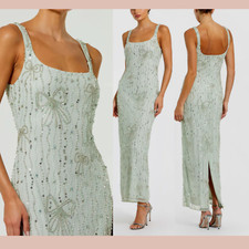 NWT MAC DUGGAL [ 4 ] 94129  Beaded Mesh Scoop Neck Fitted Gown With Bows Q1207