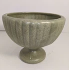 Vintage Haeger Ribbed Green Sage Speckled  Planter on Pedestal Footed - USA