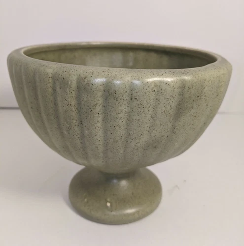 Vintage Haeger Ribbed Green Sage Speckled  Planter on Pedestal Footed - USA
