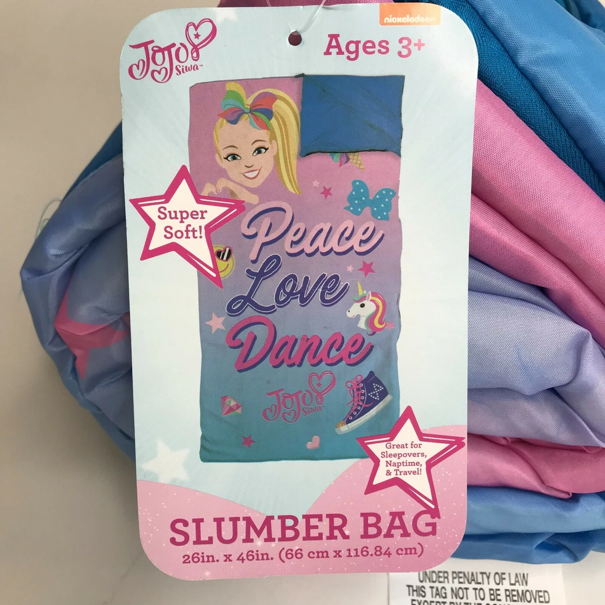 JOJO SIWA Sleeping Bag 26 x 46 Peace Love Dance Super Soft Slumber