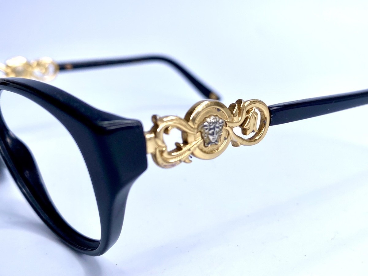 New Versace Black Cat Eye Glasses Gold Silver Medusa Temples