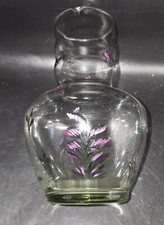 Crystal Clear Art Glass Vase W/Painted Floral Decoration