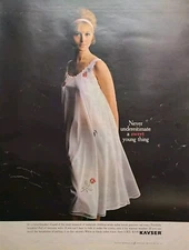 Kayser Innocent Nightgown Embroidered Roses Beautiful Vintage Print Ad 1963